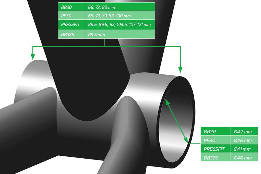 DUB BB30 / DUB PF30 / DUB PressFit / BB386 Shell Measurements